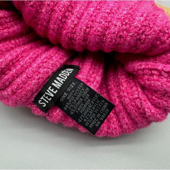 Steve Madden Beanie Womens One Size Pink Warm Cozy Modern Bright Vibrant Winter - Picture 5 of 5